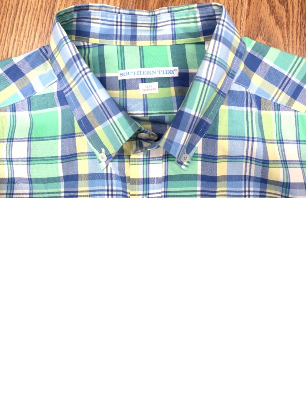 SOUTHERN TIDE TAILORED FIT COTTON/SPANDEX SHIRT BLUE & GREEN PLAID X-LARGE, XL